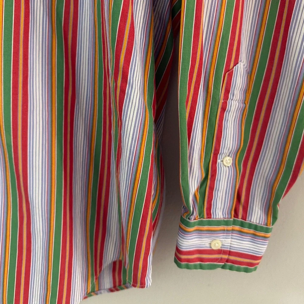 Ralph Lauren Blake Mens Medium Multi Color Vertical Stripe Cotton Button Down